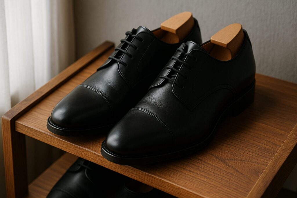喪服に合う黒のプレーントゥ革靴｜ユニクロで選ぶ基準（色・つま先・光沢）