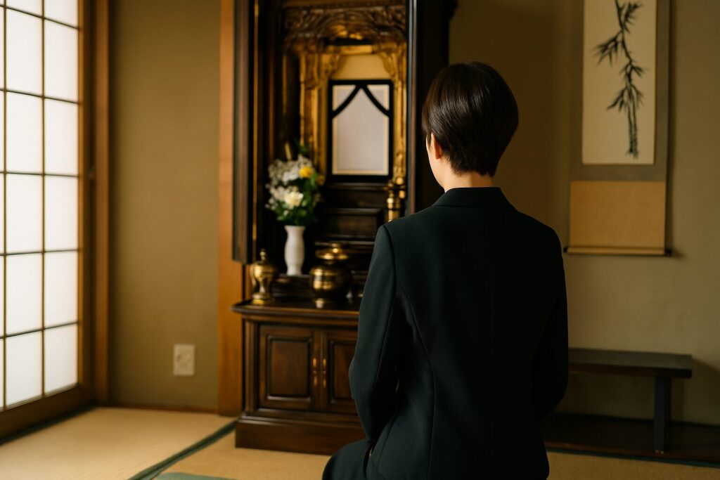 葬儀で遺族と親族が協力して進行を支える様子を表すイメージ写真