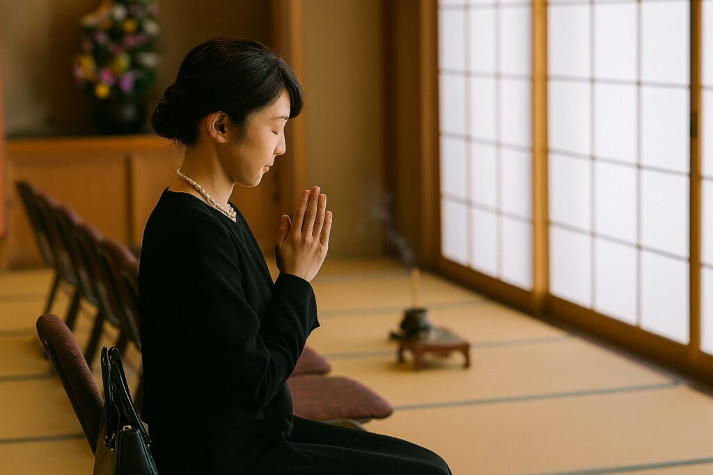お寺での一周忌法要における読経と焼香の様子