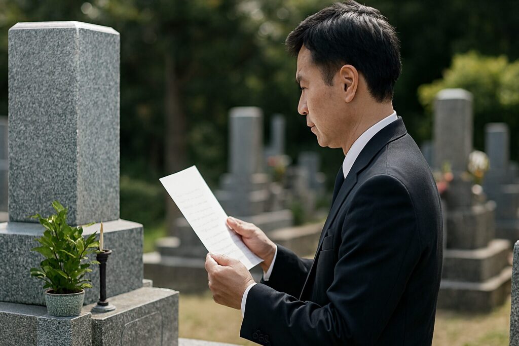 親族への墓じまい相談の手紙と家族会議の様子