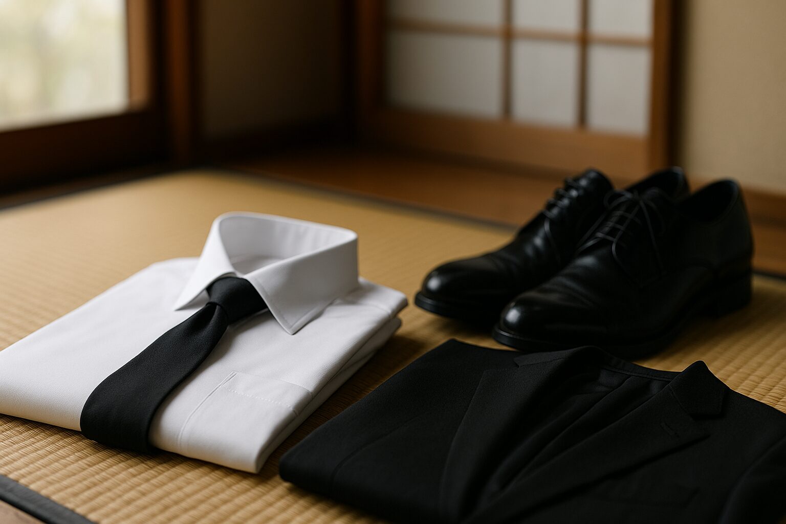 葬式 ワイシャツ ユニクロ 白シャツと黒小物