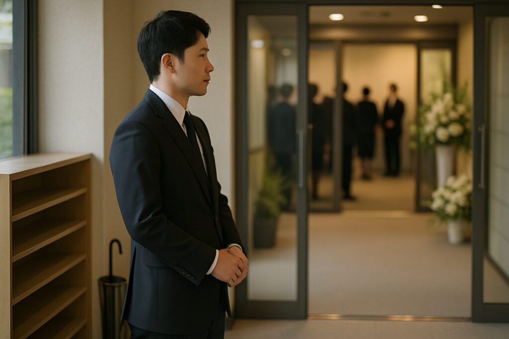 喪服コートの代替として黒カーディガンやマフラーを使う例