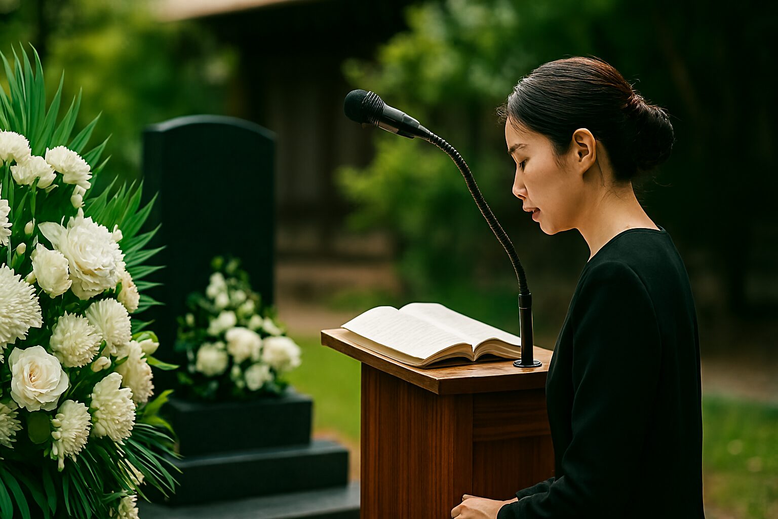 弔辞誰が読む場面で語る女性