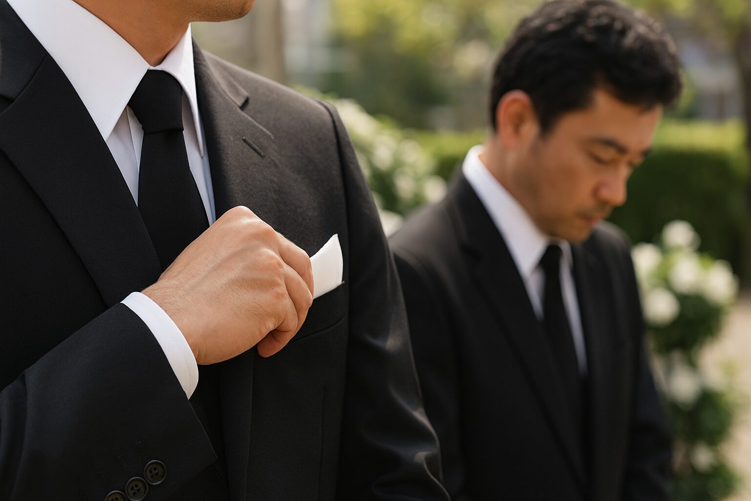 葬儀 胸ポケット ハンカチと黒礼服