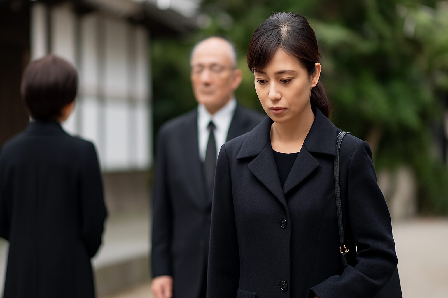 喪服コートしまむらを着た女性