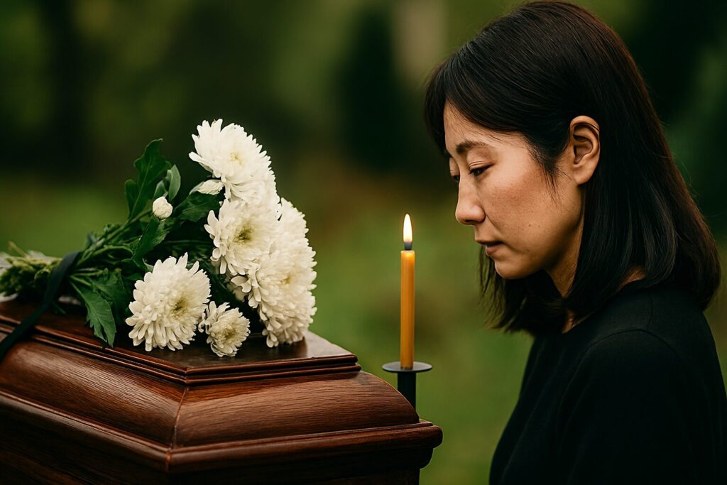 葬儀で礼儀正しく言葉を選ぶ参列者