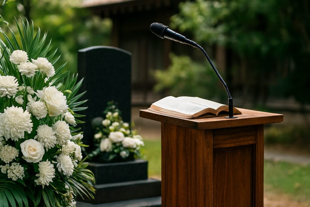 葬儀で弔辞を読む準備をする人