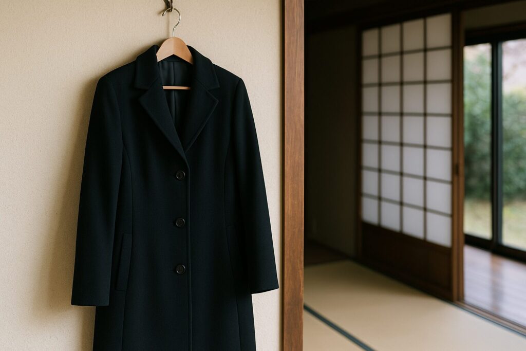 喪服コートしまむら 黒コートと和室