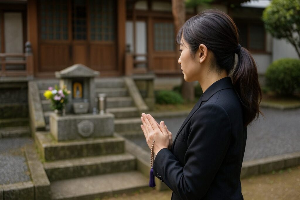 檀家にならない法要の基本と考え方を表す、日本の寺院境内での静かな供養イメージ
