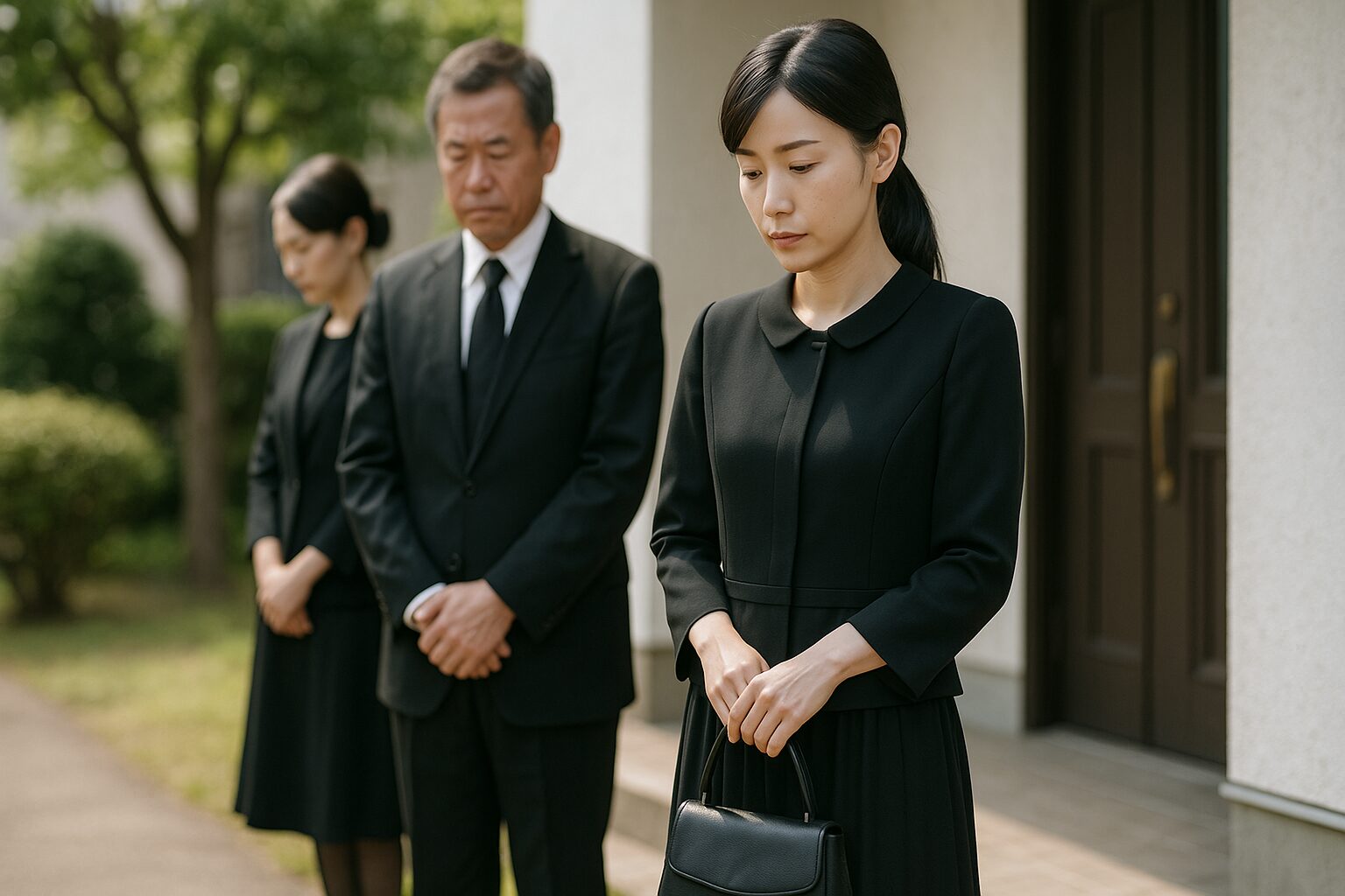 しまむら喪服ロングスカートを着た日本人女性