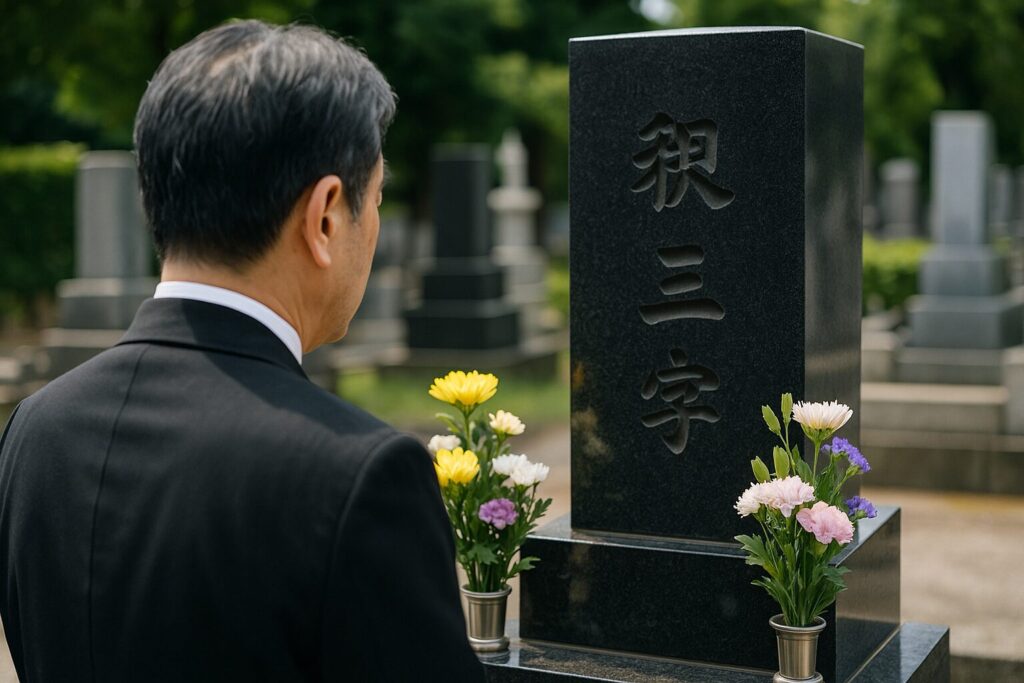 戒名 文字数 3文字を前に立つ日本人男性