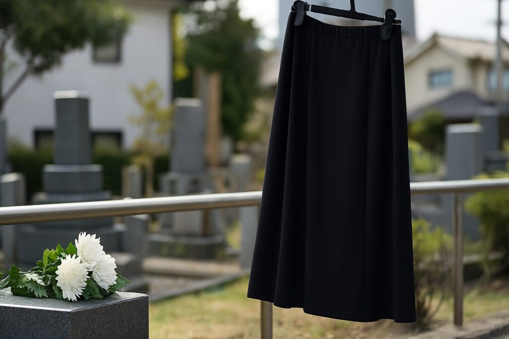 しまむら喪服ロングスカートを着た日本人女性