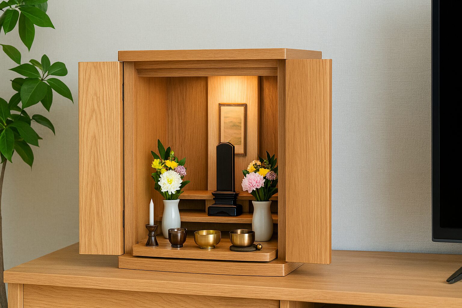 インテリア仏壇を自然光で写した和室空間