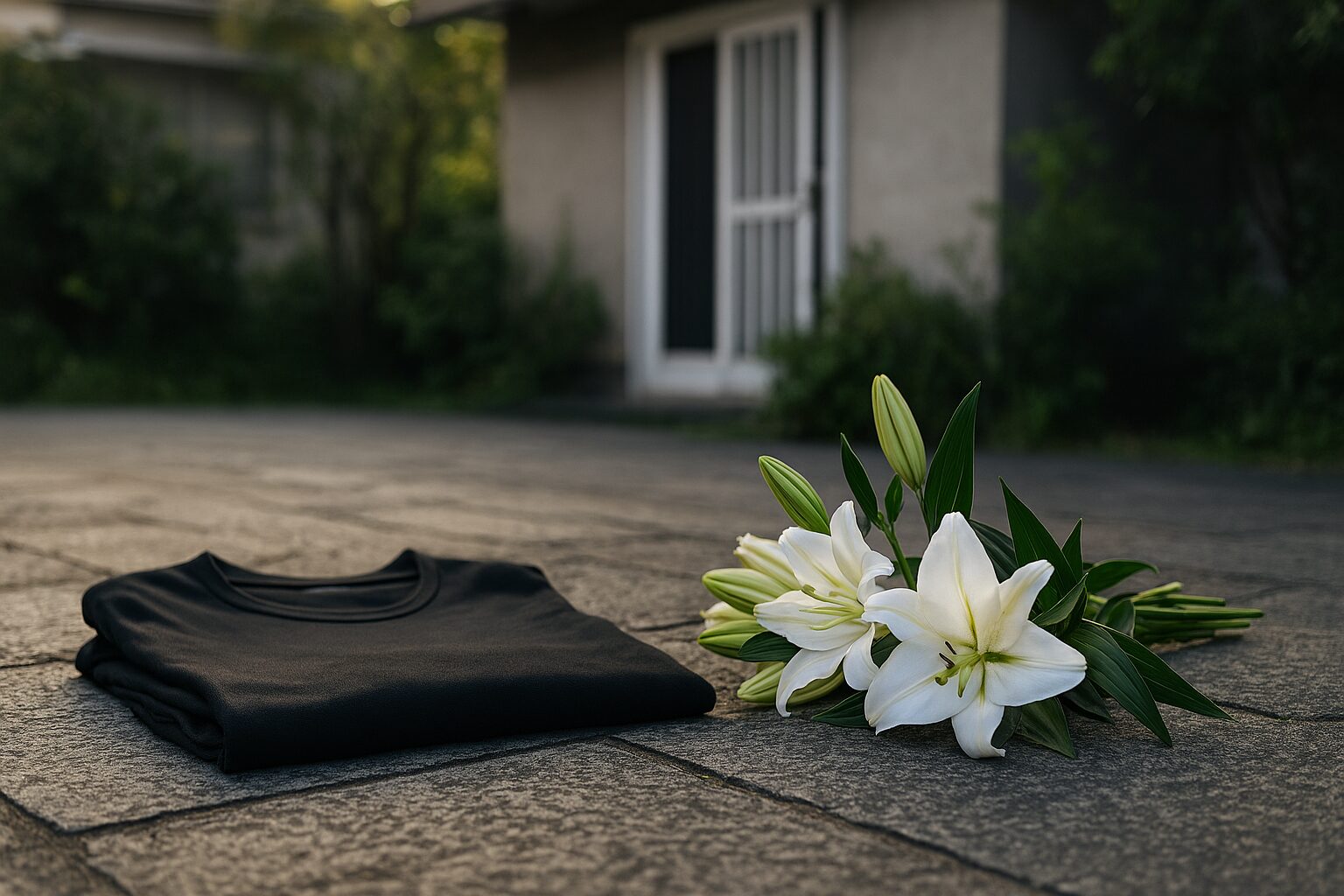 弔問服装私服を示す黒衣と白百合