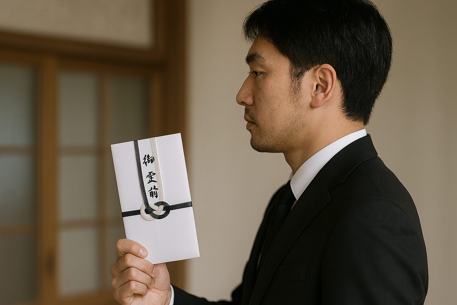 香典 孫夫婦 3万の封筒を持つ男性