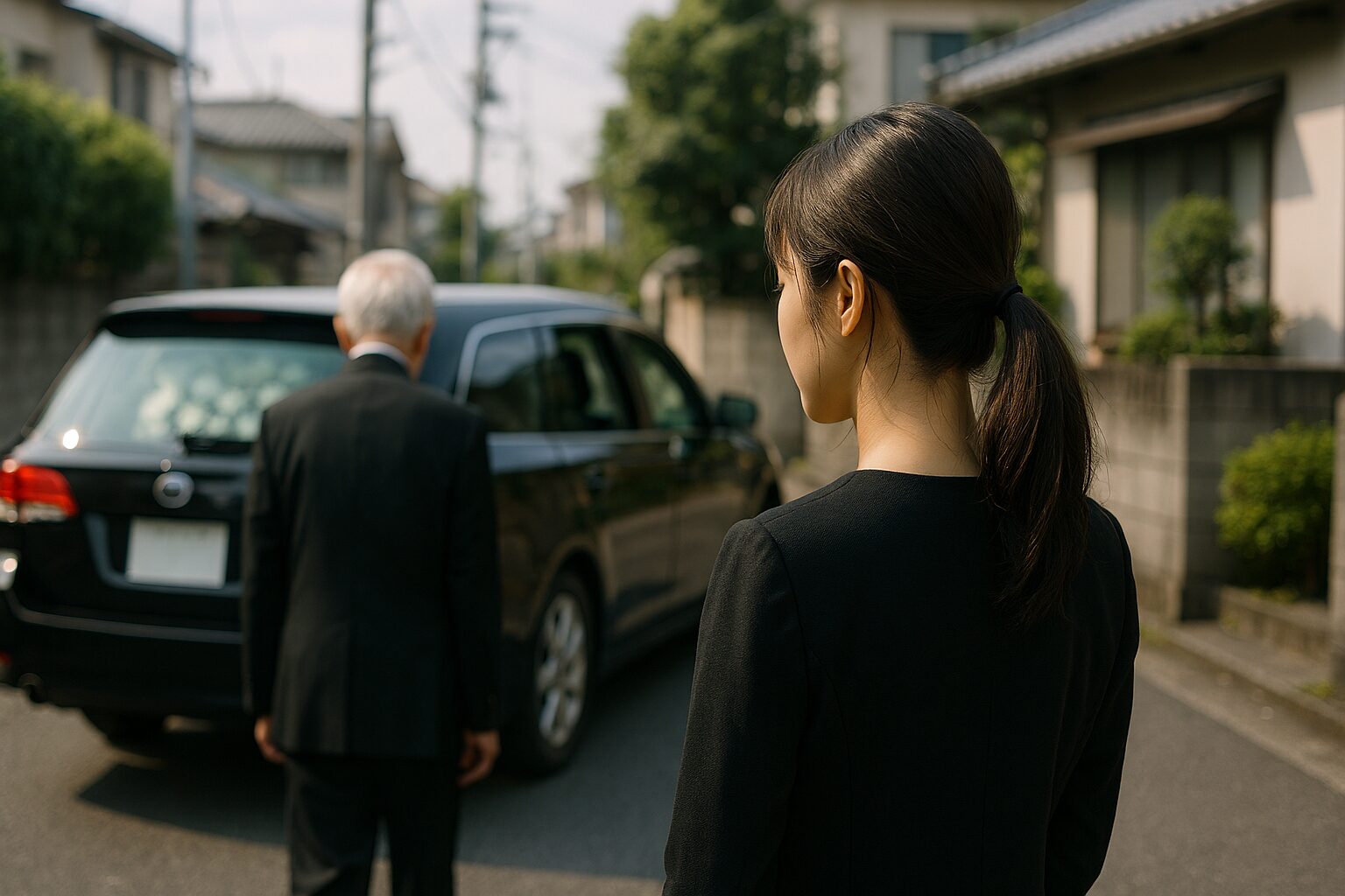 曽祖父忌引で佇む日本人女性