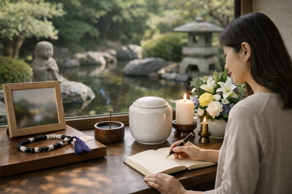 終活サポートを説明する日本人女性