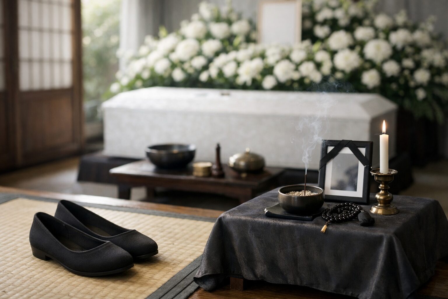 葬儀用の黒いヒールなし靴