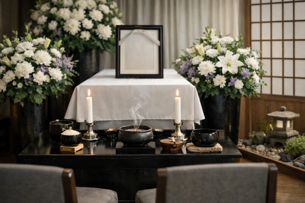 葬儀で装飾品を控えた落ち着いた場