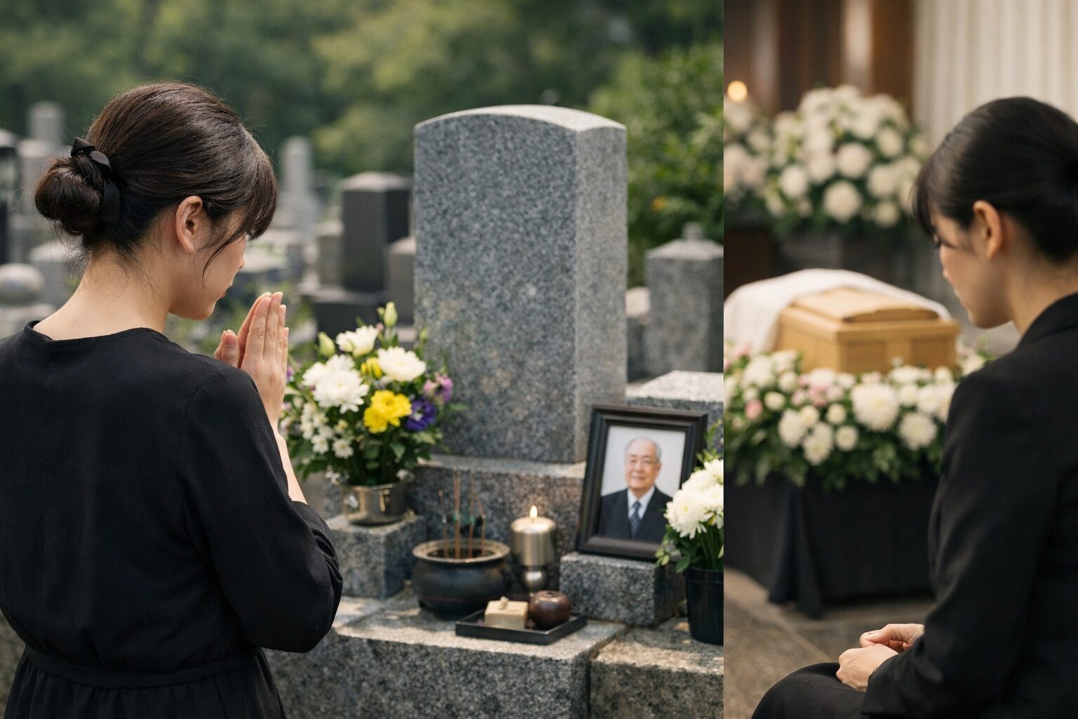 日本人女性が着る喪服ブラウスの落ち着いた黒装い