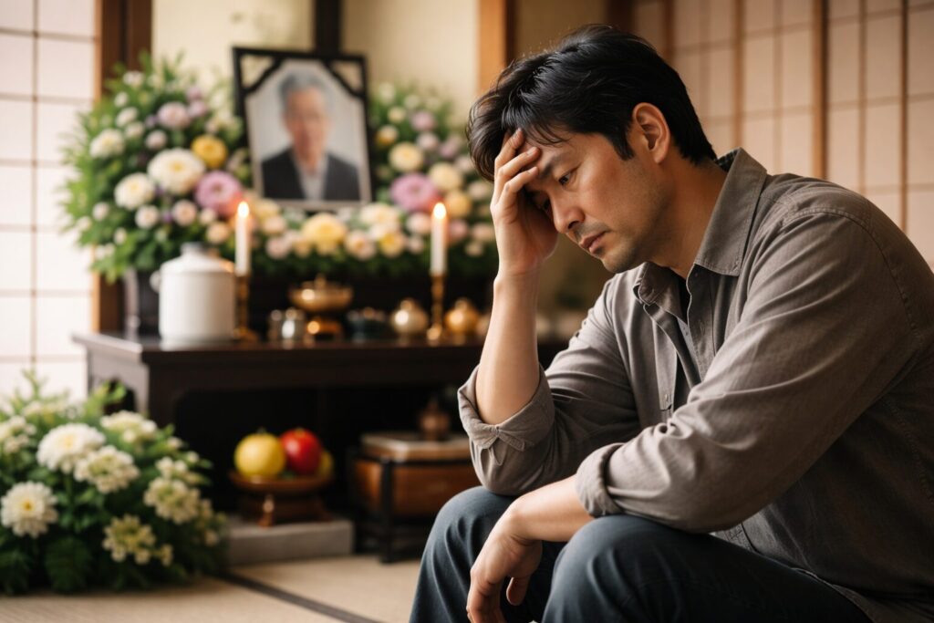 終活を迷う日本人男性の様子