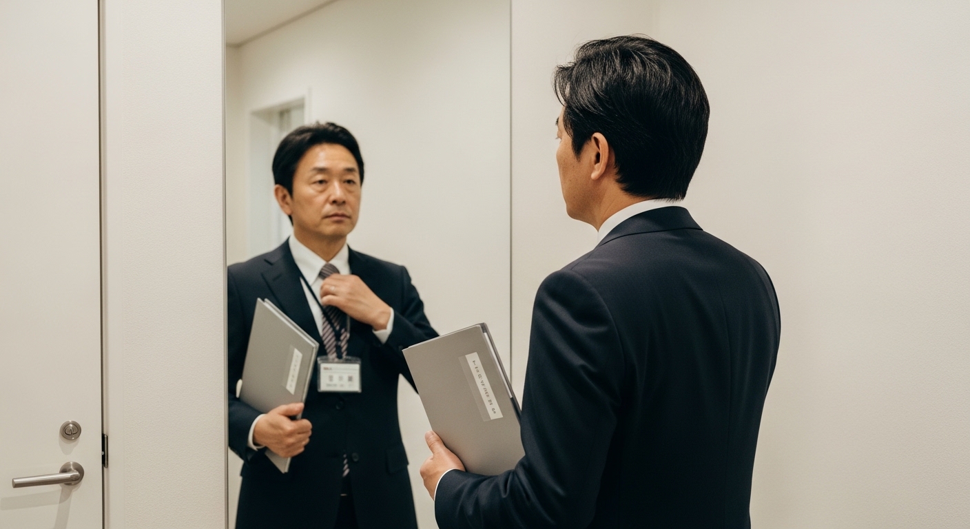 ユニクロの安い喪服を着た日本人男性