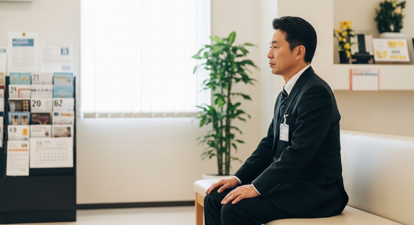 日本人男性が着るユニクロ黒スーツの装い