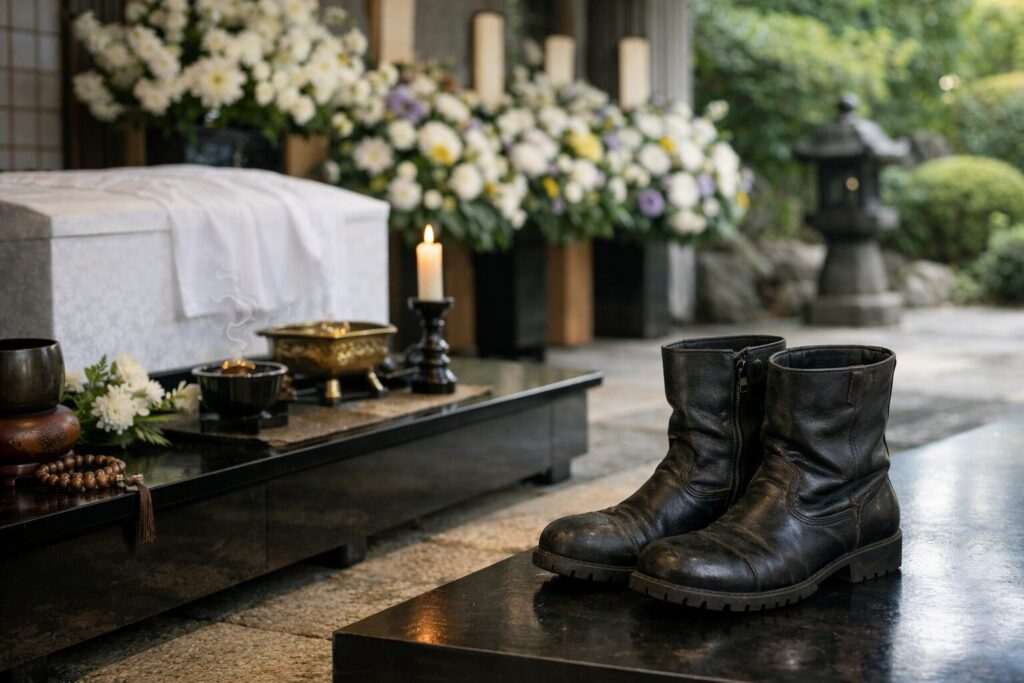 葬儀で履く黒いブーツの佇まい