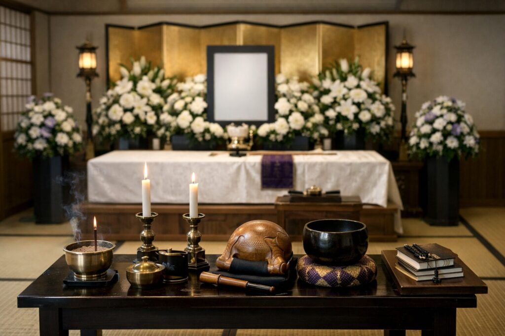 葬式で導師席が整えられた祭壇