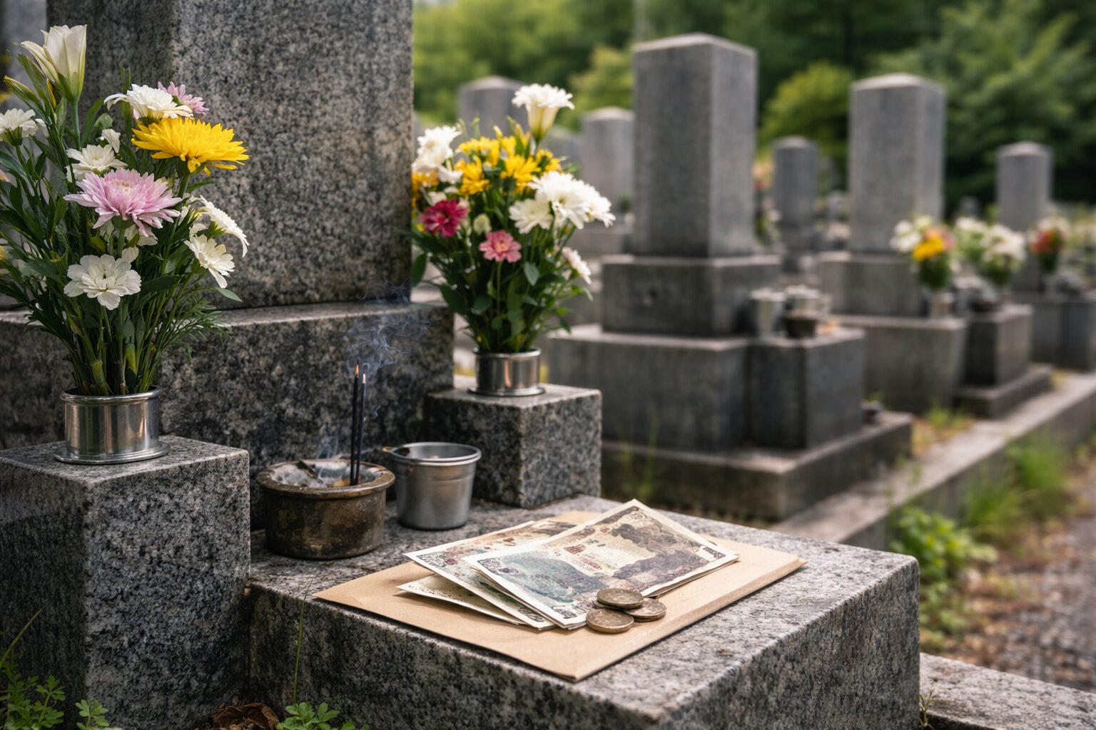 墓地管理費の要点を示す墓石