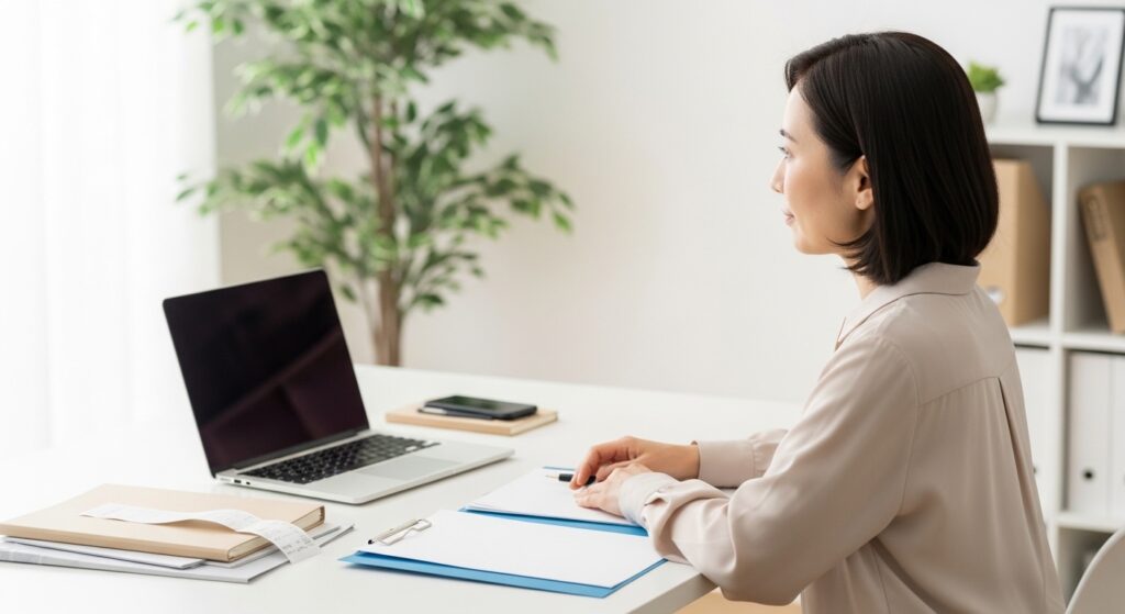 日本人女性がお墓の場所を家族に知らせる手紙を書く