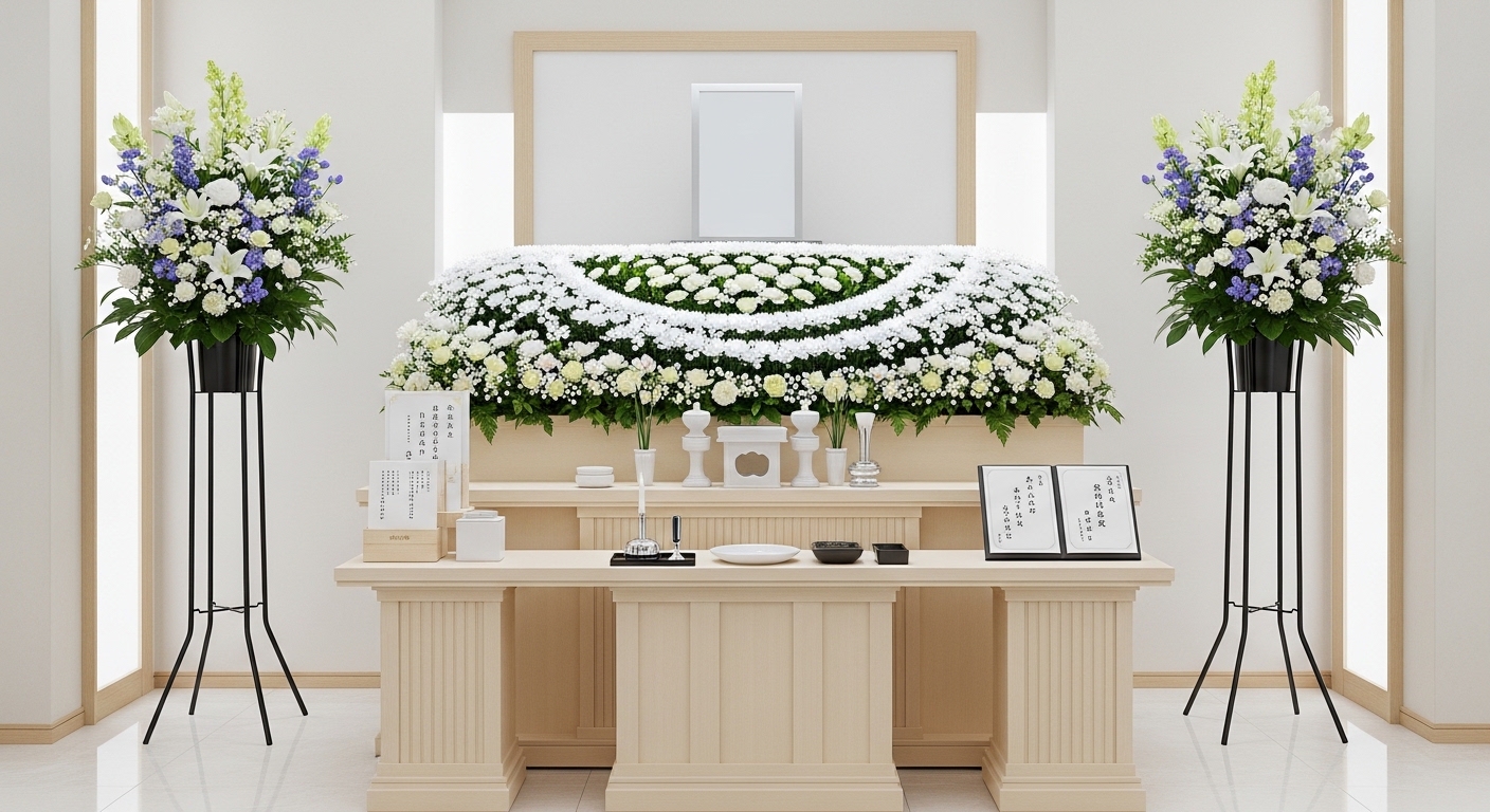 誕生花を使った感謝のお葬式の花祭壇