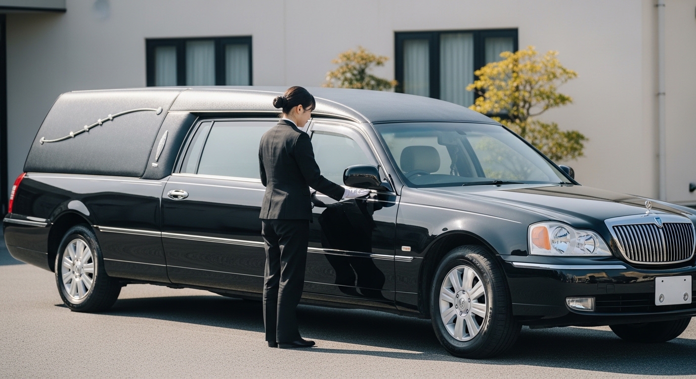 日本人女性の葬送で使うリムジン霊柩車