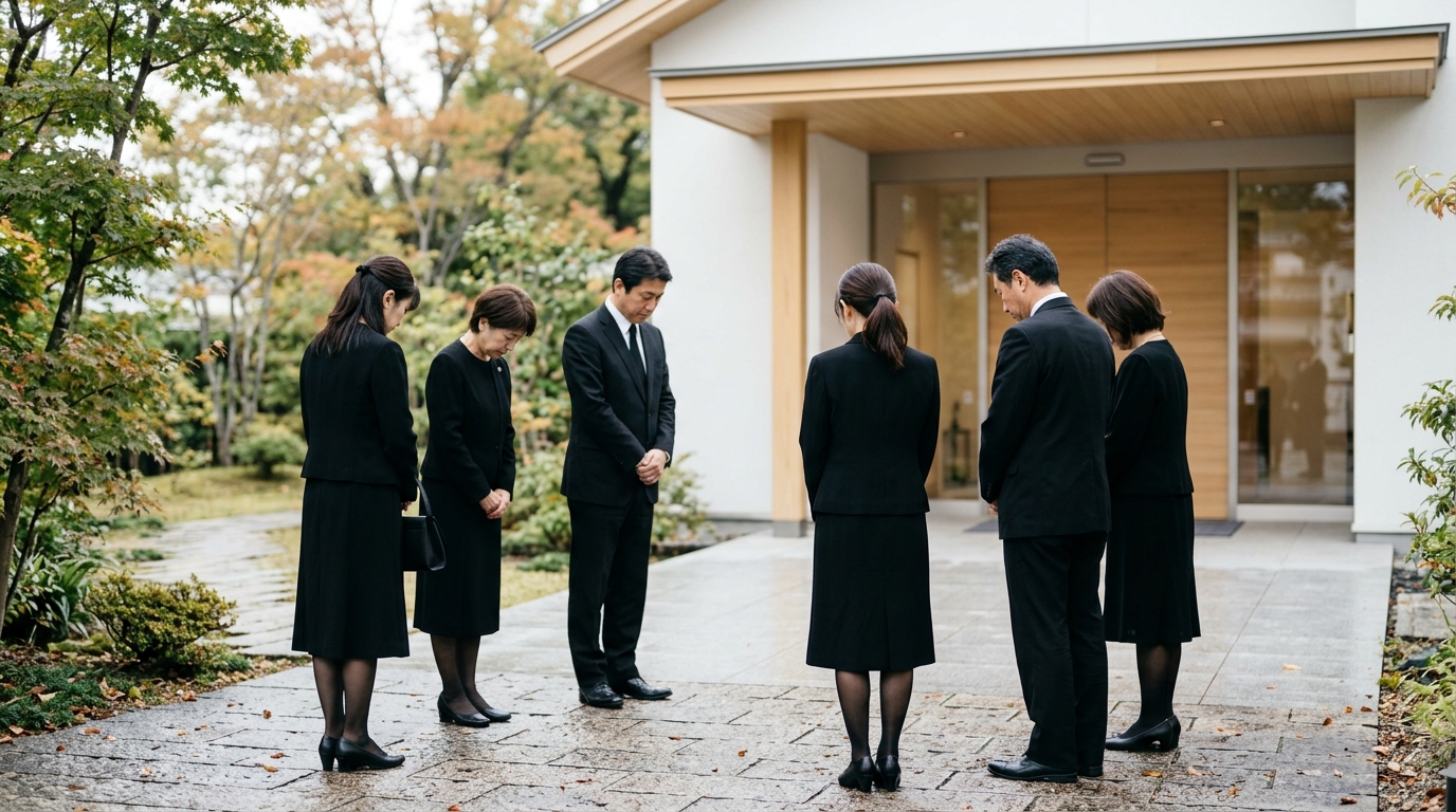 出棺の読み方と意味を確認しながら、葬儀会場で故人との最後の時間を静かに見送る男性を表したイメージ画像