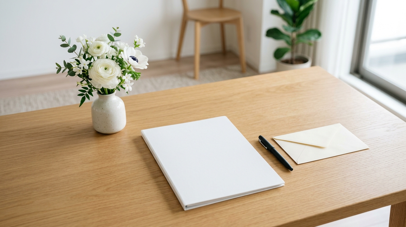 小さなお葬式とよりそうお葬式の比較を検討するための資料や書類が並ぶ落ち着いた相談空間のイメージ画像