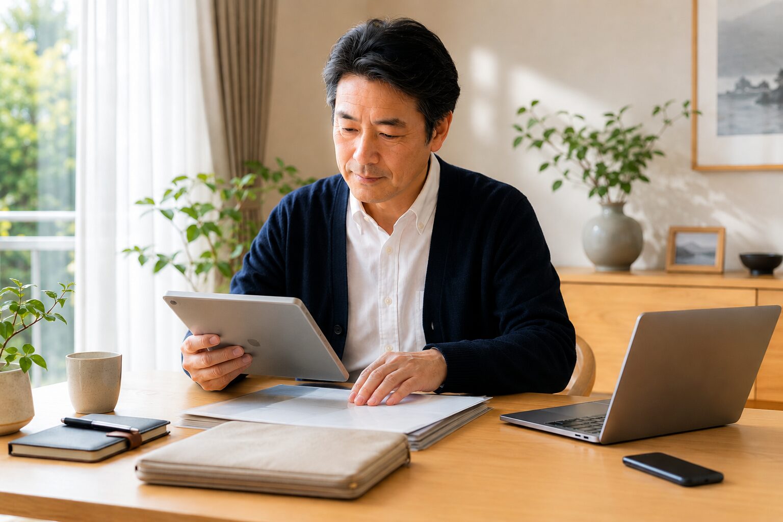 デジタル遺品として残るサブスク契約やオンラインアカウントを整理する男性のイメージ