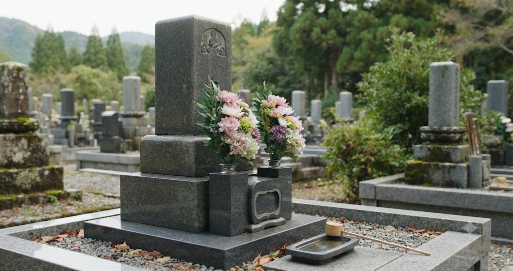 お墓の造花はダイソーで選べるかや花の種類、飛ばない工夫について紹介する内容を表すイメージ画像
