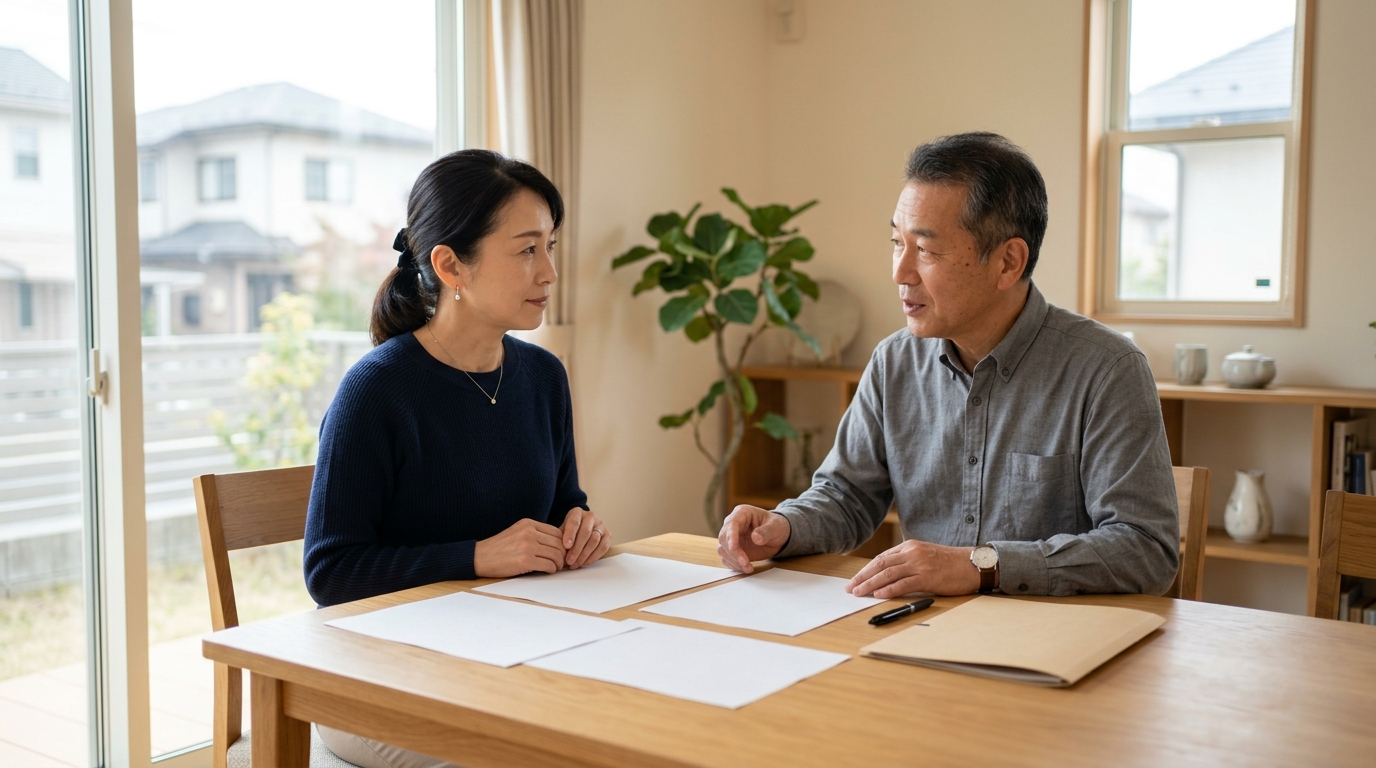 小さなお葬式の資料請求割引について資料を確認し、申請前の仕組みや注意点を落ち着いて調べる男性を表すイメージ画像