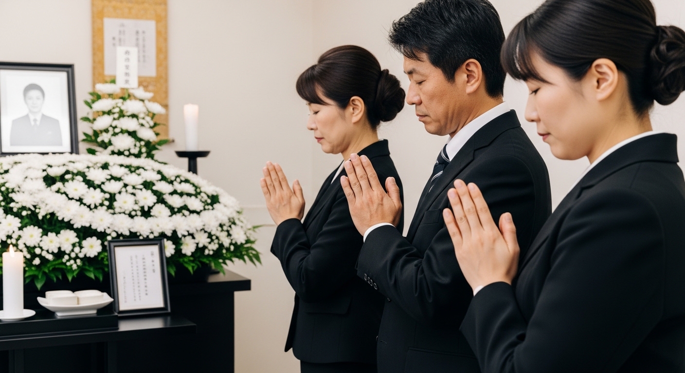 供花を並べた祭壇を表すイメージ画像